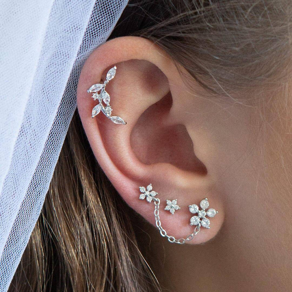 Curved Floral Crawler Piercing Barbell Earrings Ball Back Earrings Nap Earrings - Trendolla Jewelry
