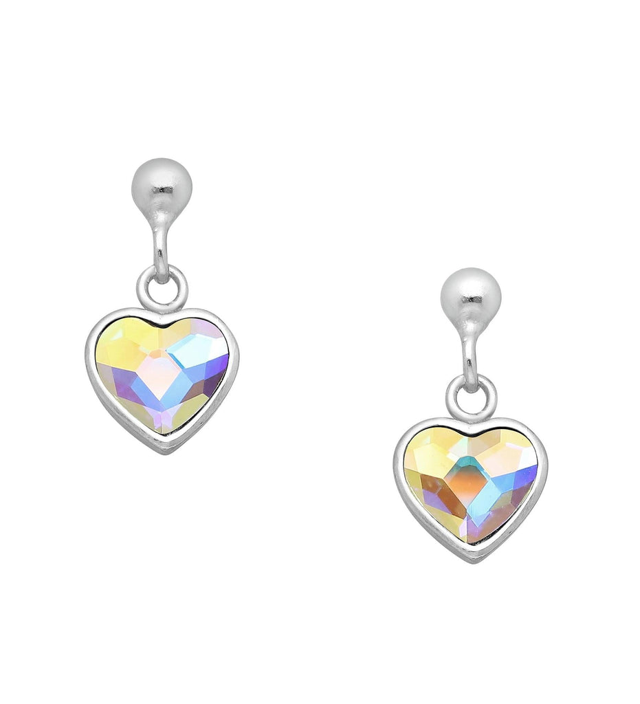Sterling Silver Swarovski Aurora Borealis Very Special Heart Baby Children Earrings - Trendolla Jewelry