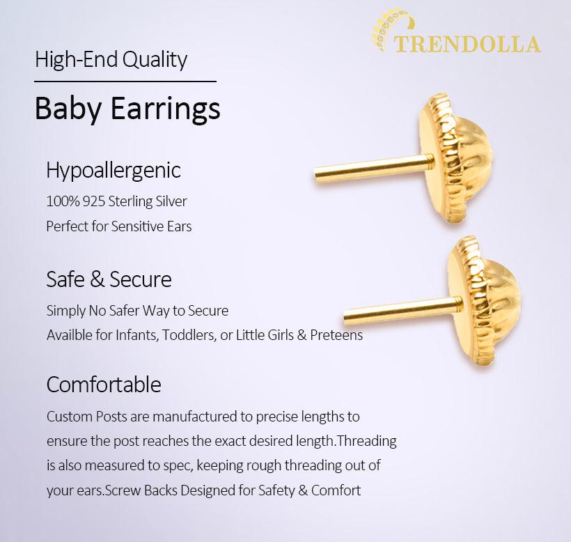 Traditional Prong Set 3mm Sterling Silver Baby Children Screw Back Earrings - Trendolla Jewelry